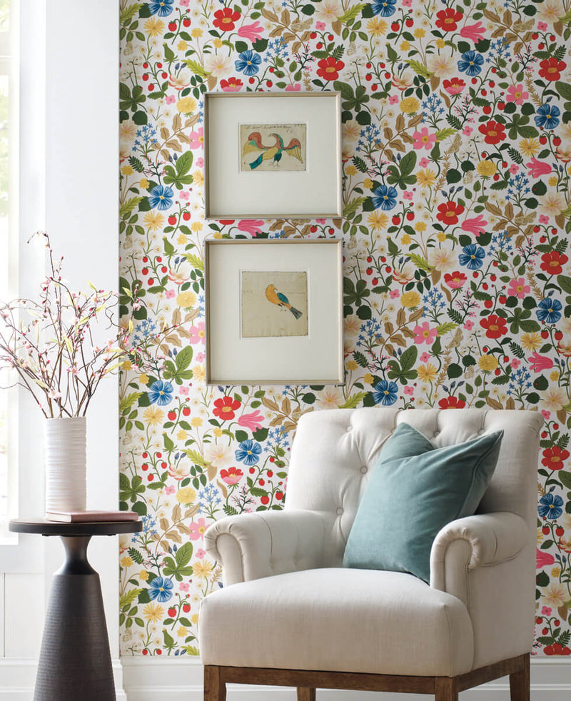 media image for Strawberry Fields Wallpaper in White from the Rifle Paper Co. 2nd Edition by York Wallcoverings 220