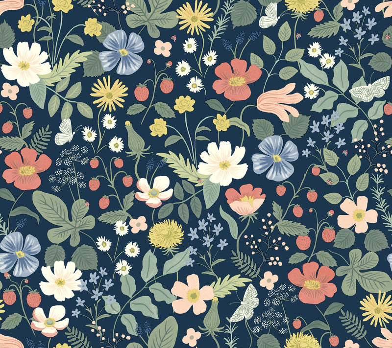 media image for Strawberry Fields Wallpaper in Navy from the Rifle Paper Co. 2nd Edition by York Wallcoverings 235