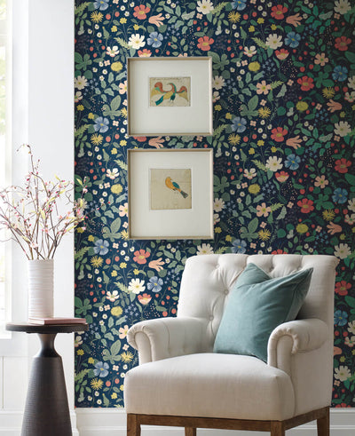 product image for Strawberry Fields Wallpaper in Navy from the Rifle Paper Co. 2nd Edition by York Wallcoverings 55
