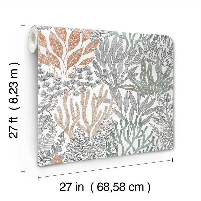 media image for Coral Leaves Wallpaper in Coral Black 275