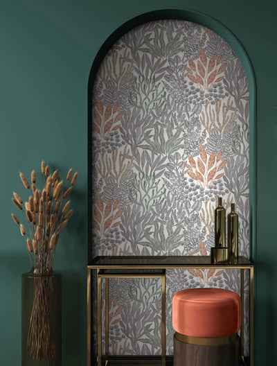 product image for Coral Leaves Wallpaper in Coral Black 56