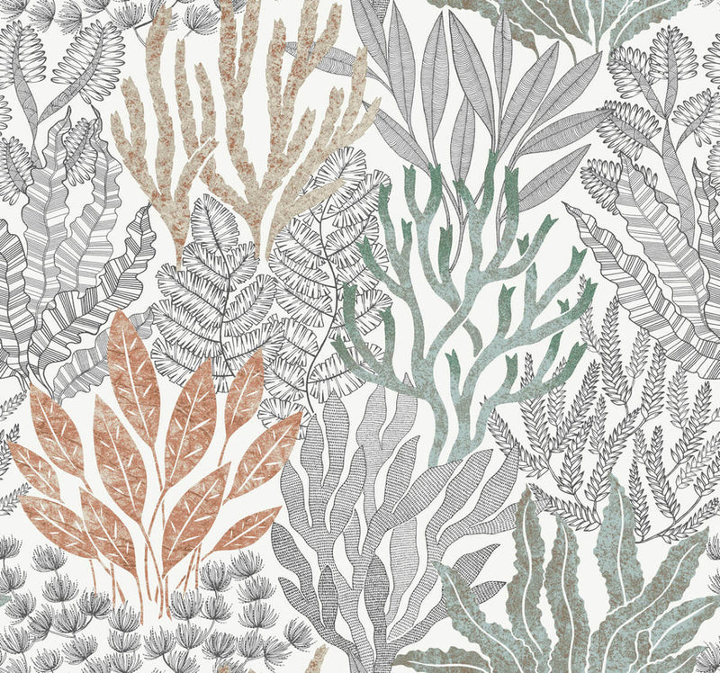 media image for Coral Leaves Wallpaper in Coral Black 20