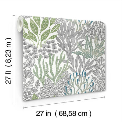 product image for Coral Leaves Wallpaper in Blue & Green 55