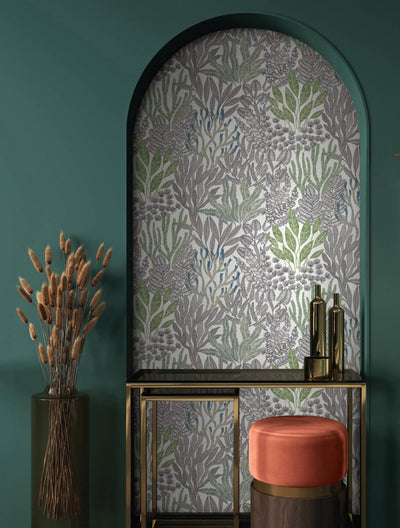 product image for Coral Leaves Wallpaper in Blue & Green 95