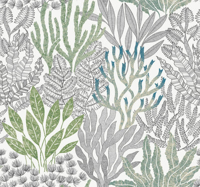 product image for Coral Leaves Wallpaper in Blue & Green 81