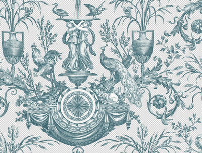 product image of Avian Fountain Toile Wallpaper in Jade 593