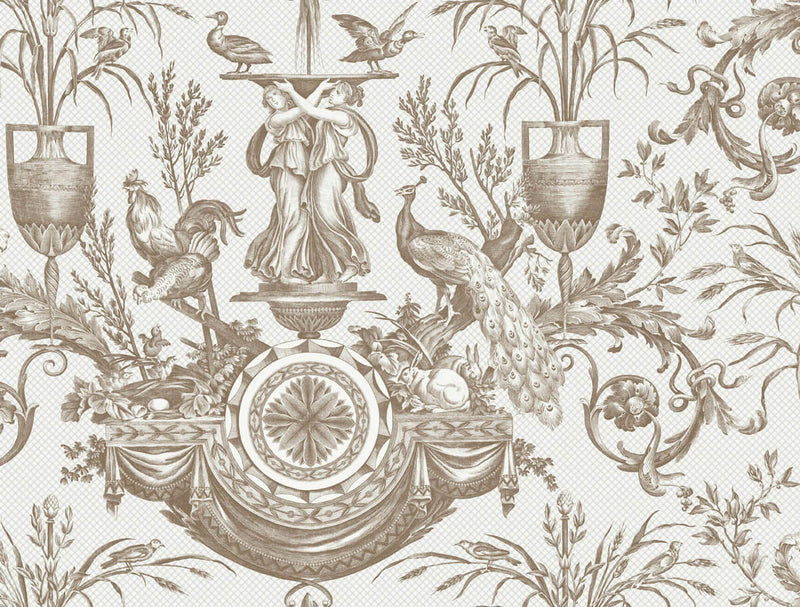 media image for Avian Fountain Toile Wallpaper in Mink 275