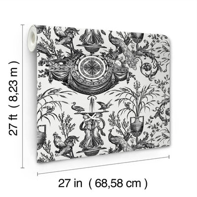 product image for Avian Fountain Toile Wallpaper in Black 48