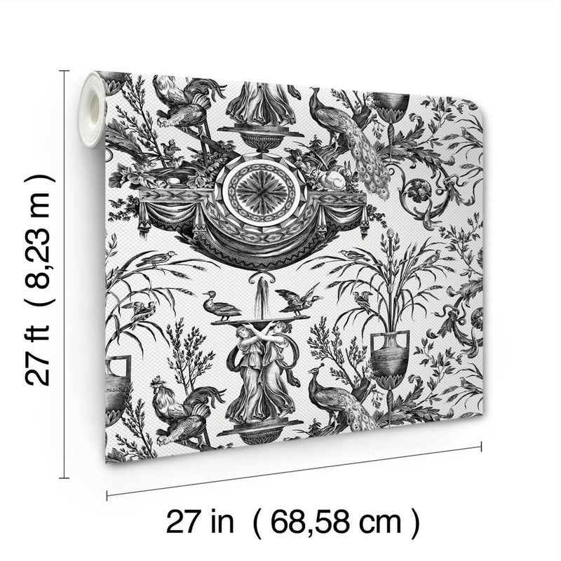 media image for Avian Fountain Toile Wallpaper in Black 230