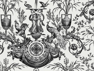 product image for Avian Fountain Toile Wallpaper in Black 46