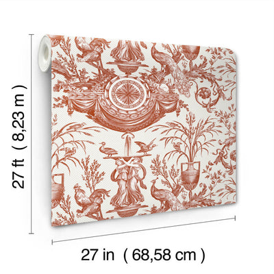 product image for Avian Fountain Toile Wallpaper in Brick 95