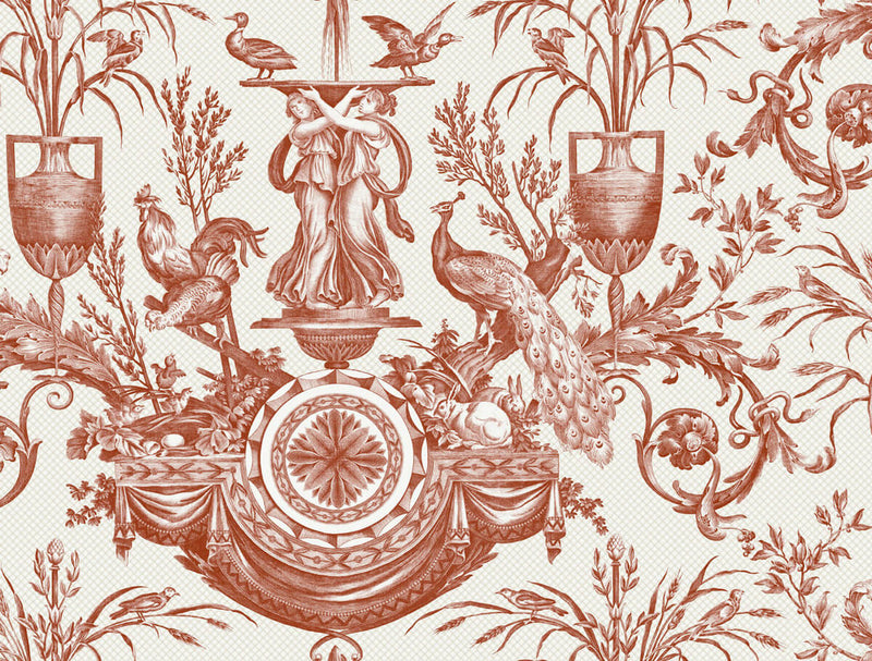 media image for Avian Fountain Toile Wallpaper in Brick 286