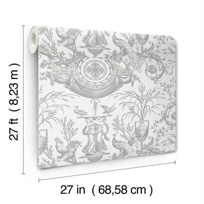product image for Avian Fountain Toile Wallpaper in Grey 24