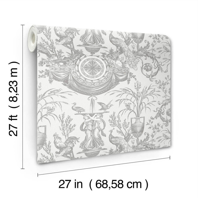 media image for Avian Fountain Toile Wallpaper in Grey 277