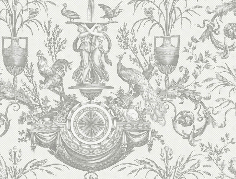 media image for Avian Fountain Toile Wallpaper in Grey 241