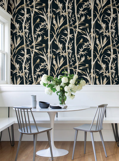 product image for Bambou Toile Wallpaper in Black 43