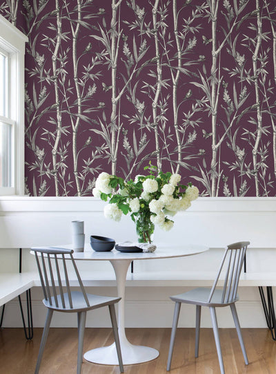 product image for Bambou Toile Wallpaper in Burgundy 0
