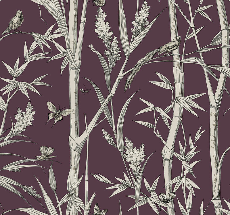 media image for Bambou Toile Wallpaper in Burgundy 257