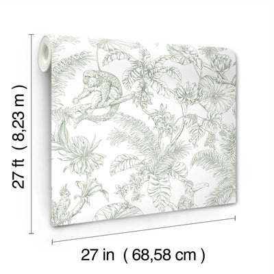 product image for Tropical Sketch Toile Wallpaper in Forest 67