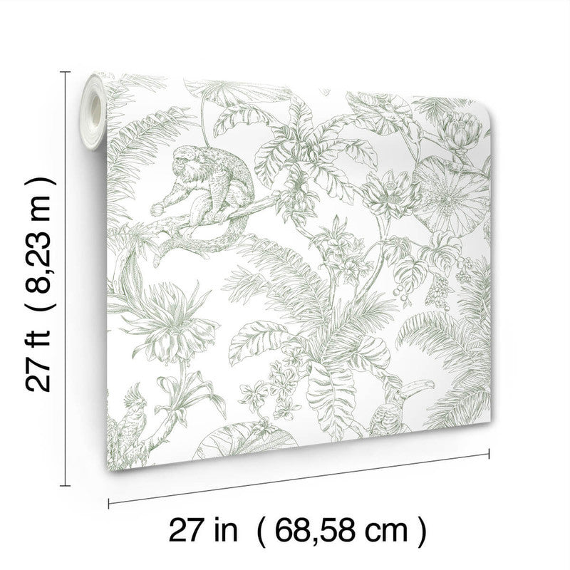 media image for Tropical Sketch Toile Wallpaper in Forest 236
