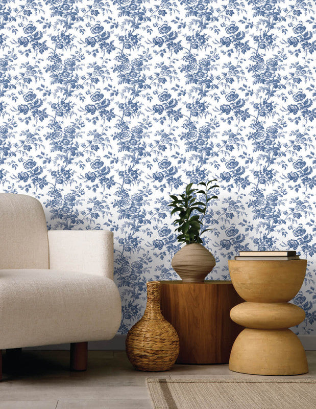media image for Anemone Toile Wallpaper in Navy 225