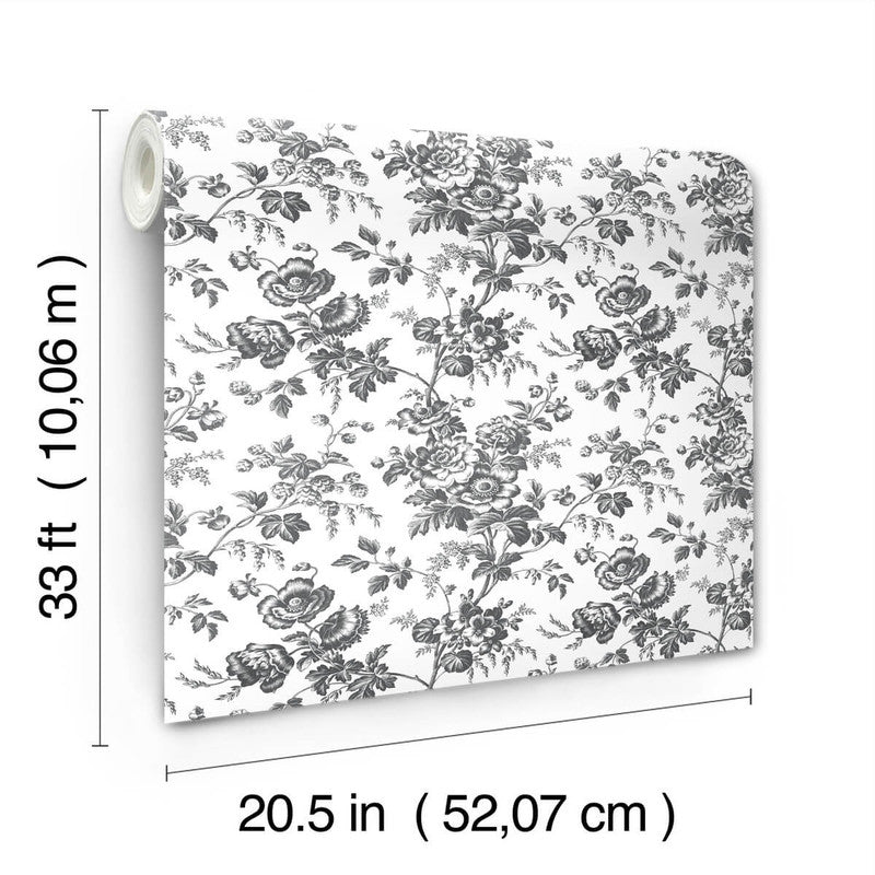 media image for Anemone Toile Wallpaper in Black 240