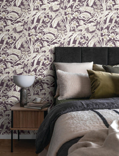 product image for Orchid Conservatory Toile Wallpaper in Mulberry 62