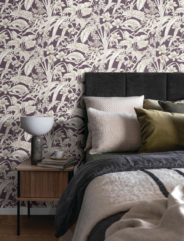 media image for Orchid Conservatory Toile Wallpaper in Mulberry 28