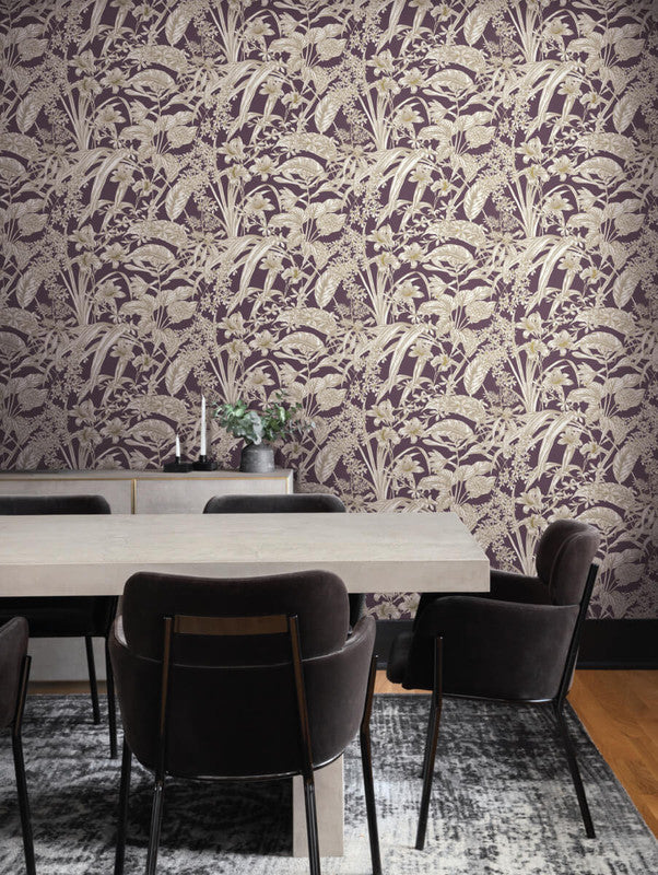 media image for Orchid Conservatory Toile Wallpaper in Mulberry 24