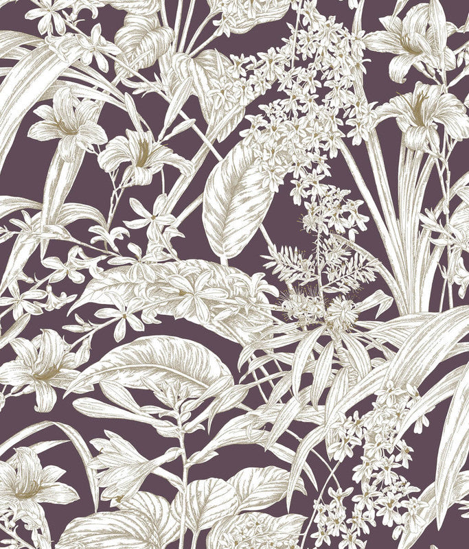 media image for Orchid Conservatory Toile Wallpaper in Mulberry 225