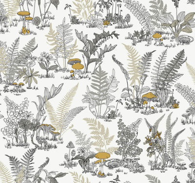 product image of Mushroom Garden Toile Wallpaper in Neutral & Gold 545