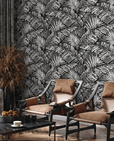 product image for Palm Cove Toile Wallpaper in White & Black 64