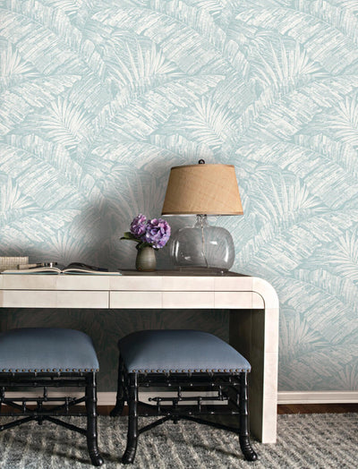 product image for Palm Cove Toile Wallpaper in White & Blue 64