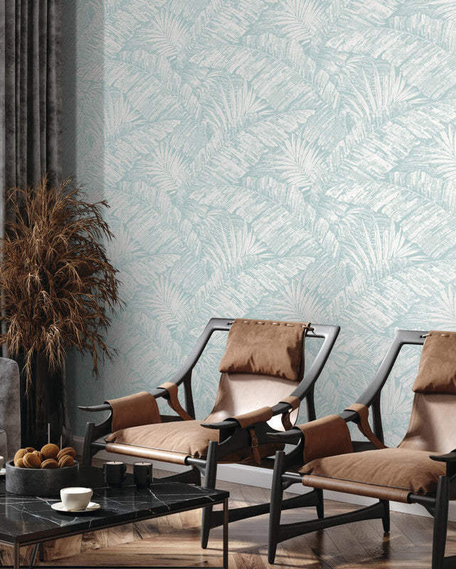 media image for Palm Cove Toile Wallpaper in White & Blue 245