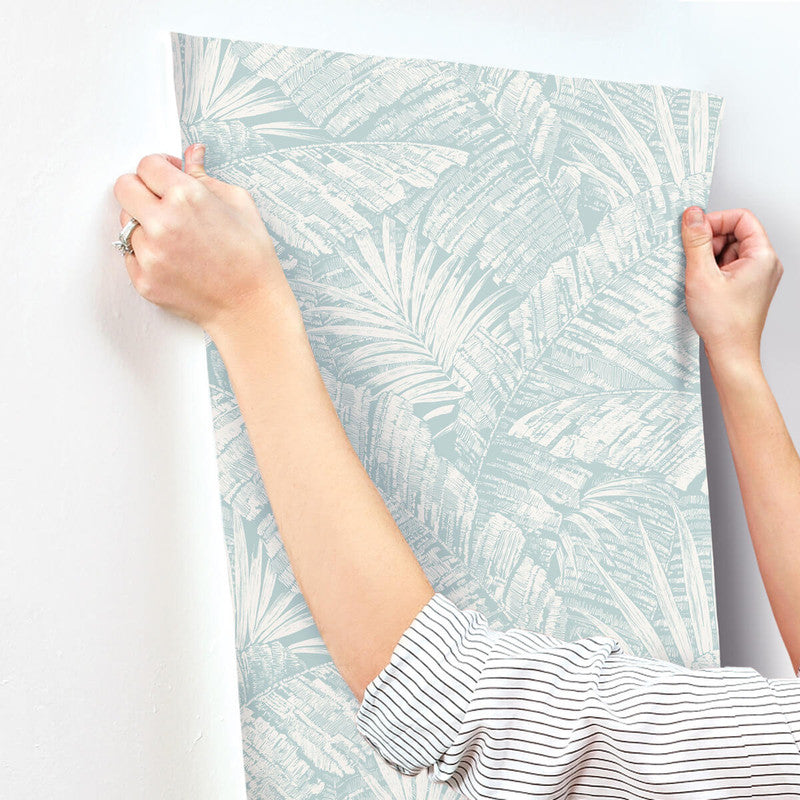 media image for Palm Cove Toile Wallpaper in White & Blue 250