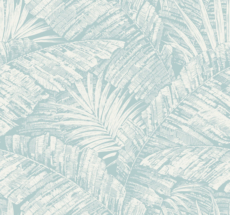 media image for Palm Cove Toile Wallpaper in White & Blue 248
