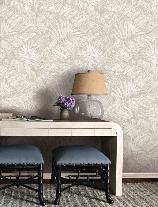 media image for Palm Cove Toile Wallpaper in White & Taupe 266