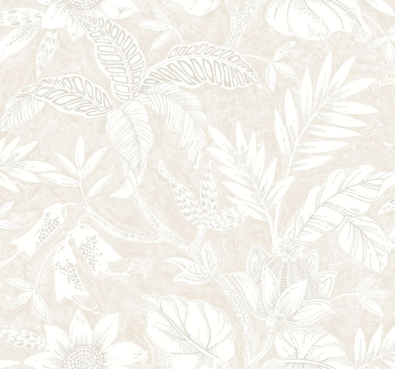 media image for Rainforest Leaves Wallpaper in Sand Dune and Brushed Taupe from the Boho Rhapsody Collection by Seabrook Wallcoverings 219