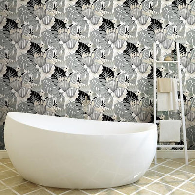 product image for Retro Tropical Leaves Peel & Stick Wallpaper in Neutral by RoomMates for York Wallcoverings 52