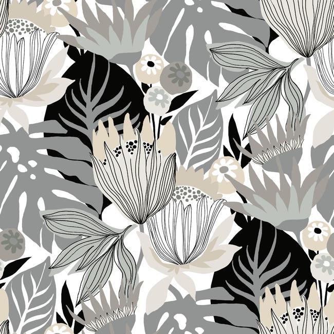 media image for Retro Tropical Leaves Peel & Stick Wallpaper in Neutral by RoomMates for York Wallcoverings 279