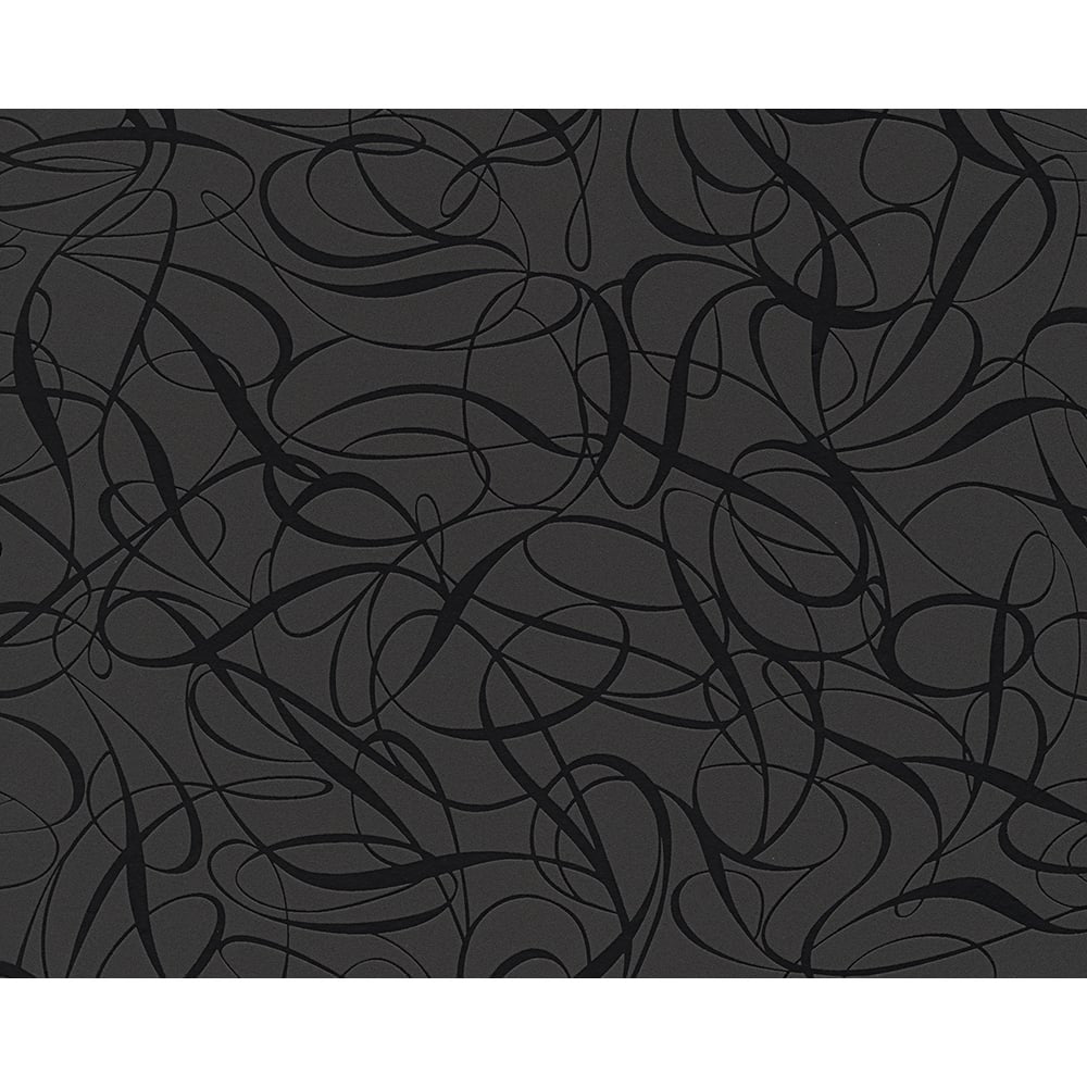 Shop Sample Ribbon Wallpaper in Black and Metallic design by BD Wall