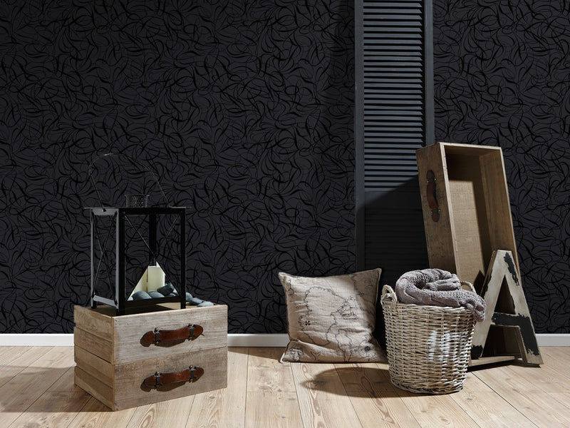 media image for Ribbon Wallpaper in Black and Metallic design by BD Wall 263