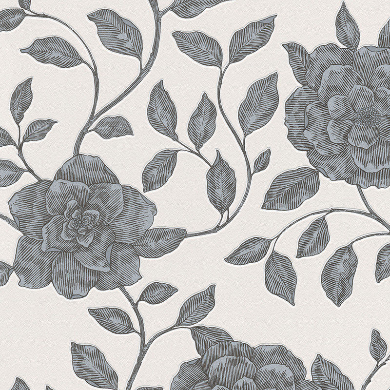 media image for Roses Floral Wallpaper in Ivory and Metallic design by BD Wall 282