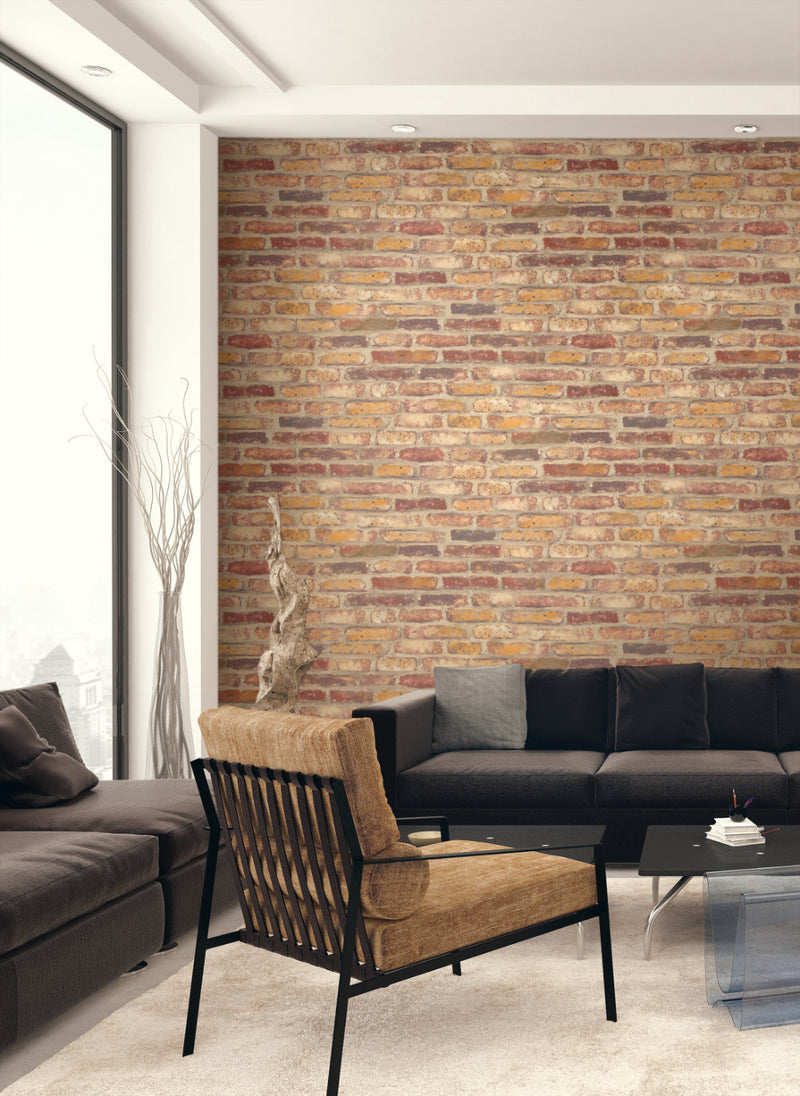 media image for Rustic Faux Brick Peel-and-Stick Wallpaper in Red by NextWall 222