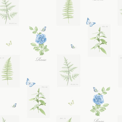 product image for Rose Botanical Motif Wallpaper in Blue 93