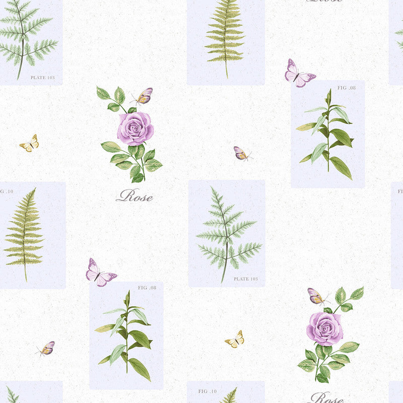 media image for Rose Botanical Motif Wallpaper in Purple/Lilac 277