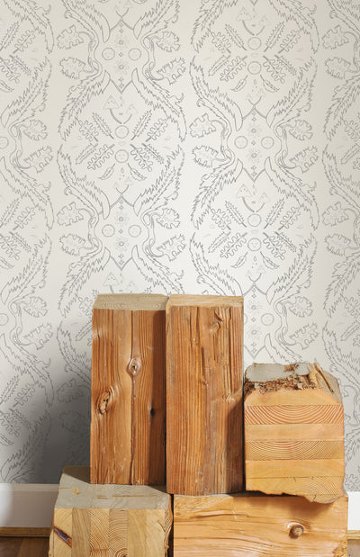 product image for Salad Days Wallpaper in Cream, Grey, and Silver design by Thatcher Studio 99