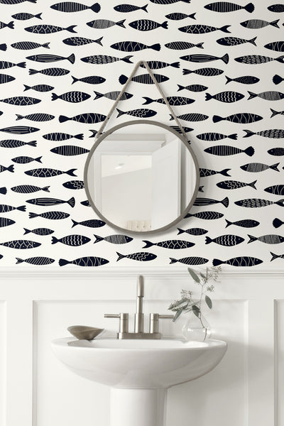 product image for Bay Fish Wallpaper in Black and White 46