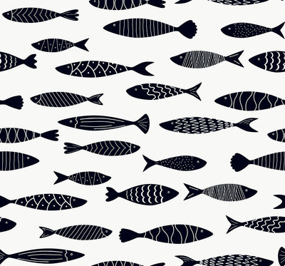 product image of Bay Fish Wallpaper in Black and White 536