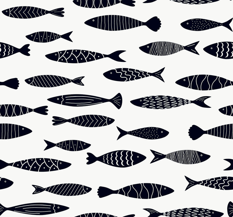 media image for Bay Fish Wallpaper in Black and White 247